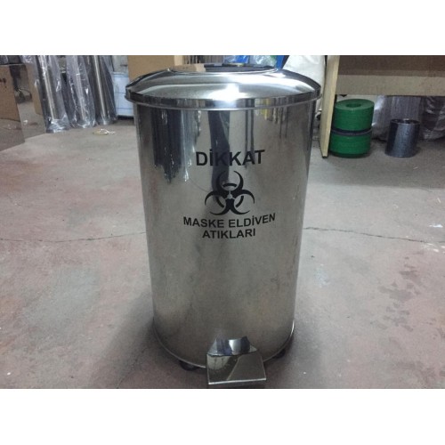 70 Litre Pedallı Metal Maske ve Eldiven Atık Kovası