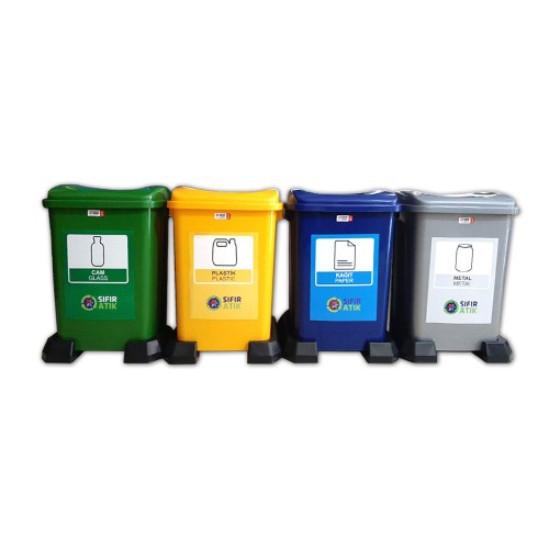 4'lü Plastik Sıfır Atık Geri Dönüşüm Kovası Seti 50 Litre