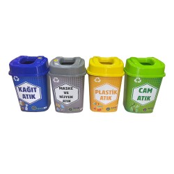 4'Lü Plastik Sıfır Atık Geri Dönüşüm Kovası Seti 60 Litre