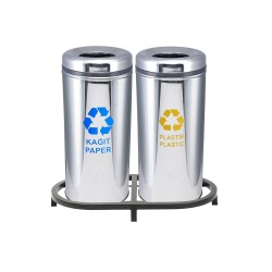 1004C Paslanmaz 2 Bölmeli Sıfır Atık Geri Dönüşüm Seti