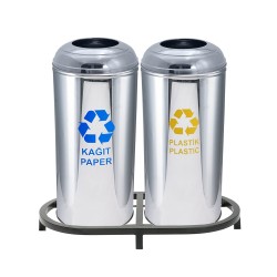 1008C Paslanmaz 2 Bölmeli Sıfır Atık Geri Dönüşüm Seti