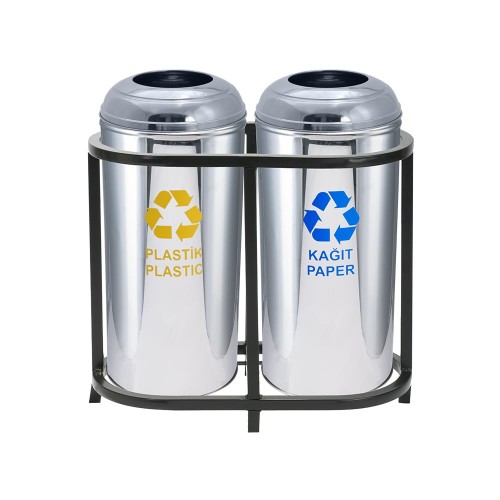 1016C Paslanmaz 2 Bölmeli Sıfır Atık Geri Dönüşüm Seti