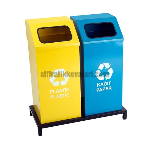 1019C Boyalı 2 Bölmeli Sıfır Atık Geri Dönüşüm Seti