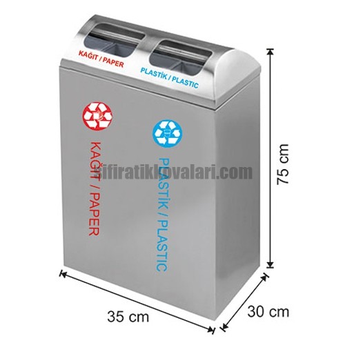 1875 Paslanmaz 2 Bölmeli Sıfır Atık Geri Dönüşüm Seti